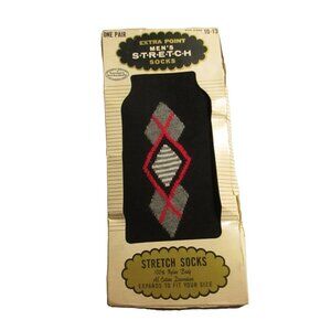 Vintage Men's Socks 10-13 Argyle 1 Pair NEW NIB Extra Point Nylon Stretch MCM